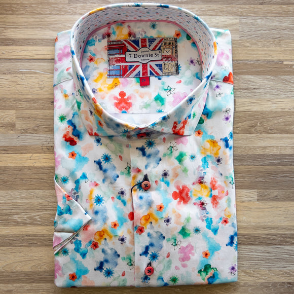 7 Downie St. Watercolor Floral SS Stretch Shirt